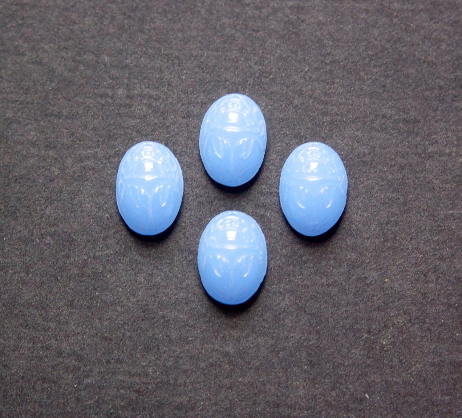 Vintage Calcedon Blue Scarab Glass Cabochons 14X10mm (6) cab319MM