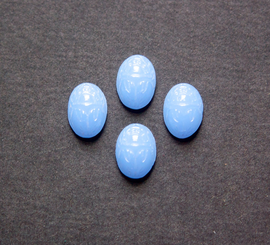 Vintage Calcedon Blue Scarab Glass Cabochons 14X10mm (6) cab319MM