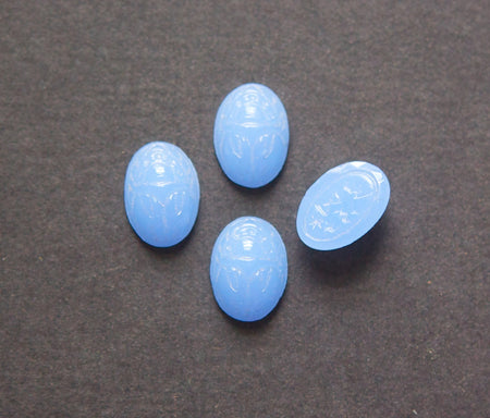 Vintage Calcedon Blue Scarab Glass Cabochons 14X10mm (6) cab319MM