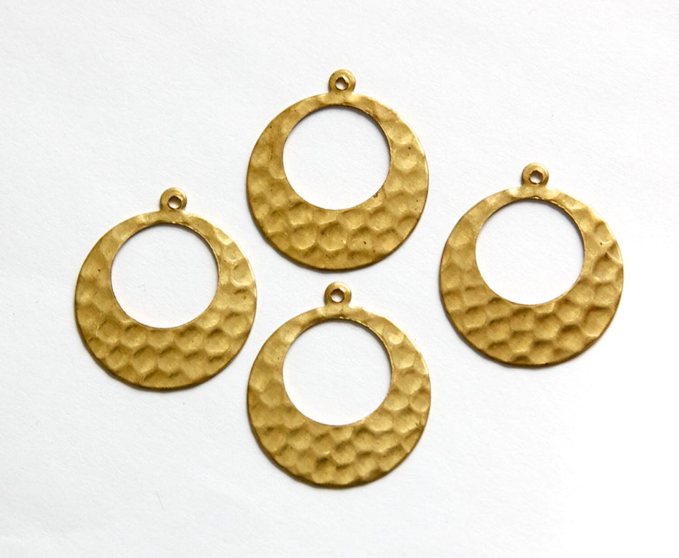 1 Hole Hammered Raw Brass Open Circle with Loop Pendant Drops Wide Bottom (4) mtl412C