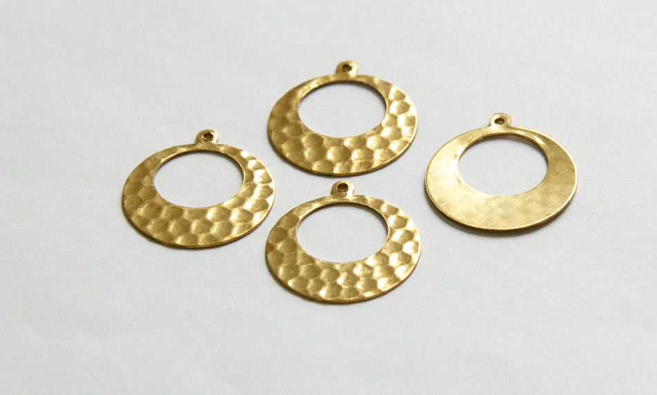 1 Hole Hammered Raw Brass Open Circle with Loop Pendant Drops Wide Bottom (4) mtl412C