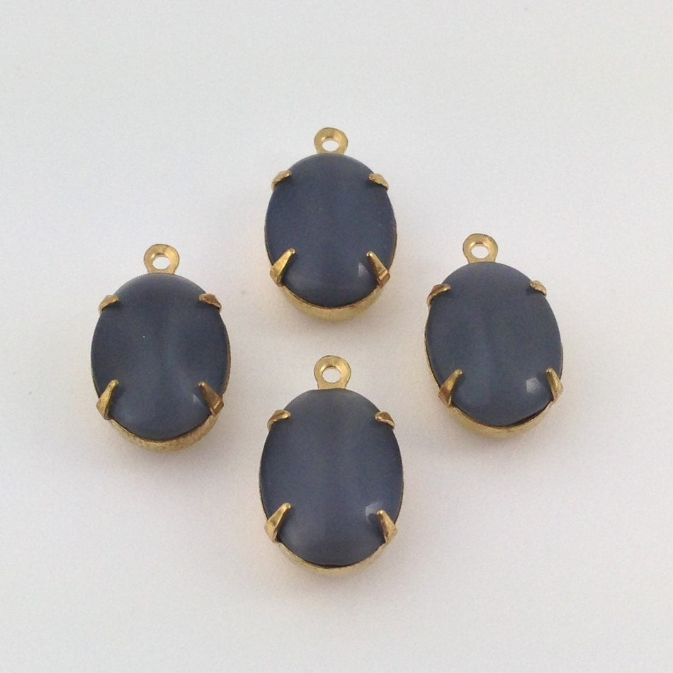 Vintage Grey Moonglow Glass Stone 1 Loop Brass Setting 14x10mm ovl009N