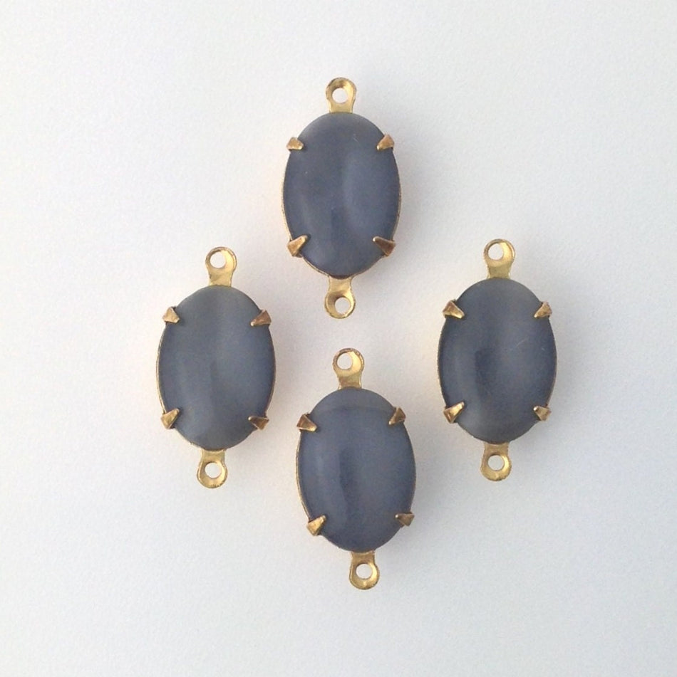 Vintage Grey Moonglow Glass Stone 2 Loop Brass Setting 14x10mm ovl009N2