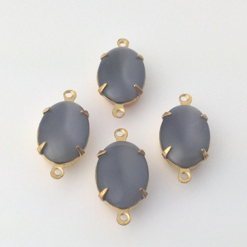 Vintage Grey Moonglow Glass Stone 2 Loop Brass Setting 14x10mm ovl009N2