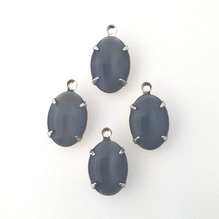 Vintage Grey Moonglow Glass Stone 1 Loop Silver Setting 14x10mm ovl010N