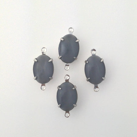 Vintage Grey Moonglow Glass Stone 2 Loop Silver Setting 14x10mm ovl010N2