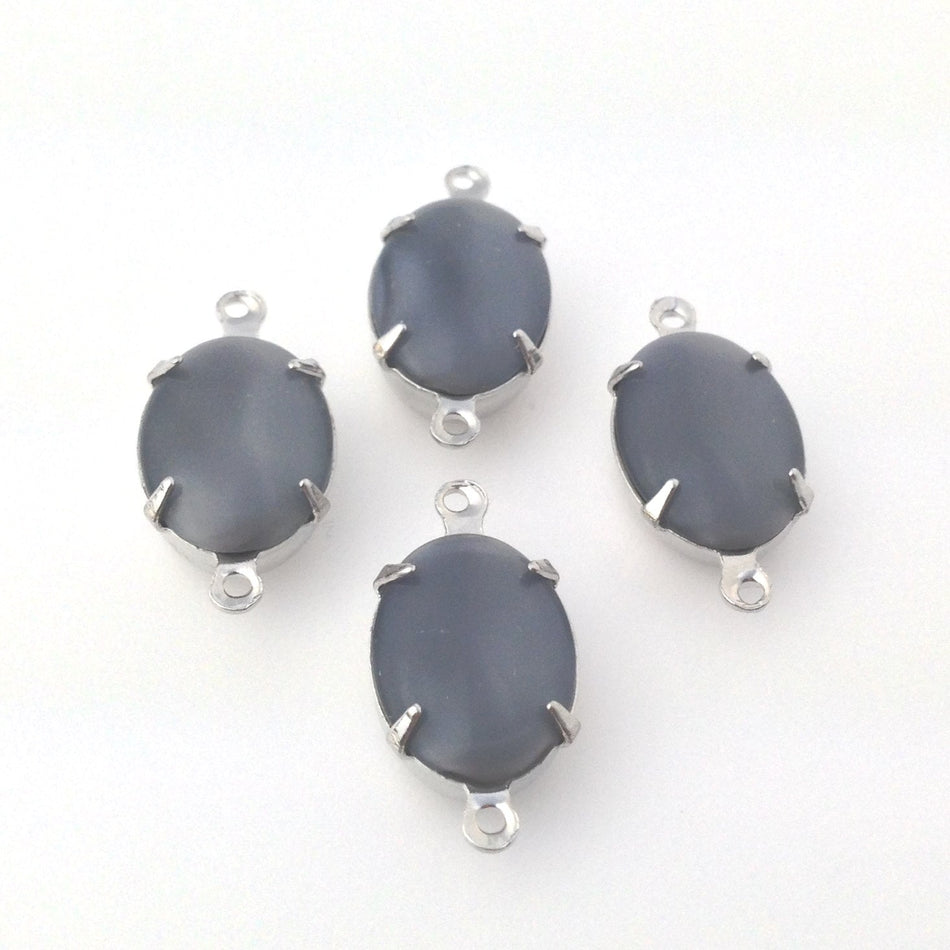 Vintage Grey Moonglow Glass Stone 2 Loop Silver Setting 14x10mm ovl010N2
