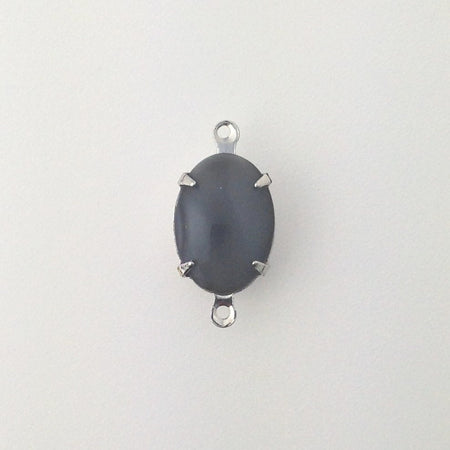 Vintage Grey Moonglow Glass Stone 2 Loop Silver Setting 14x10mm ovl010N2