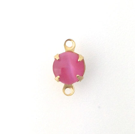 Pink Moonglow Glass Stone 2 Loop Brass Setting Drops 7mm (6) rnd001Y2
