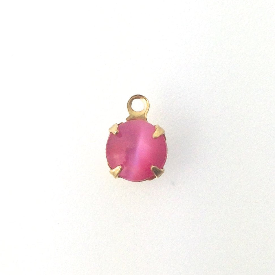 Pink Moonglow Glass Stone 1 Loop Brass Setting Drops 7mm (6) rnd001Y
