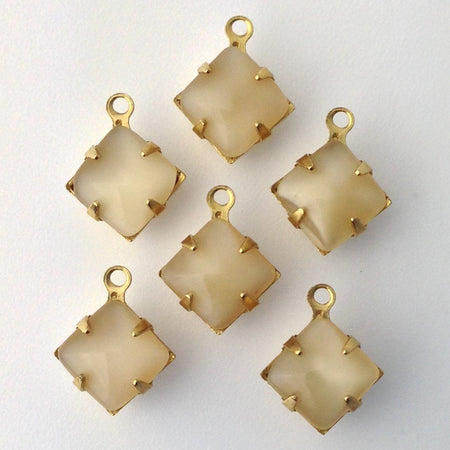 Beige Moonstone Square Glass Stones in 1 Loop Brass Setting 8mm (6) squ002WW