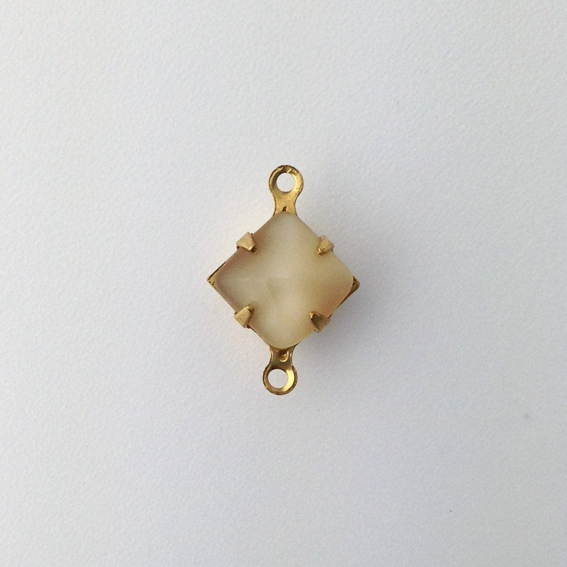 Beige Moonstone Square Glass Stones in 2 Loop Brass Setting 8mm (6) squ002WW2