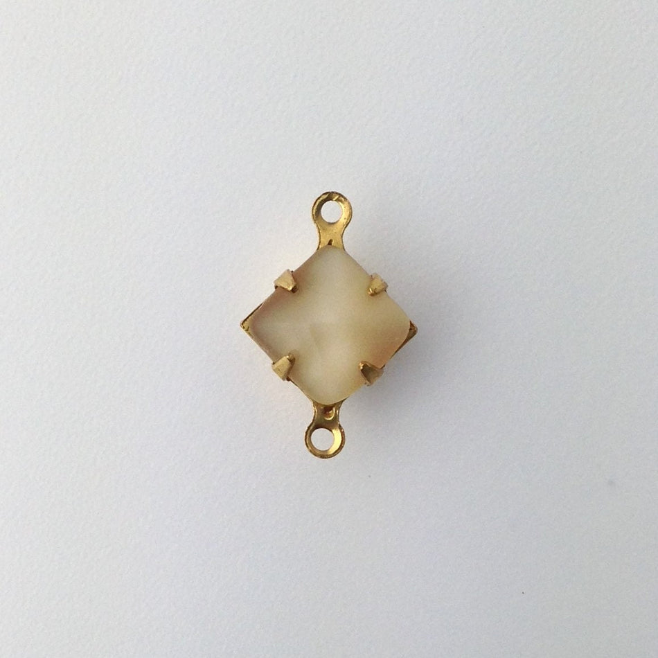 Beige Moonstone Square Glass Stones in 2 Loop Brass Setting 8mm (6) squ002WW2