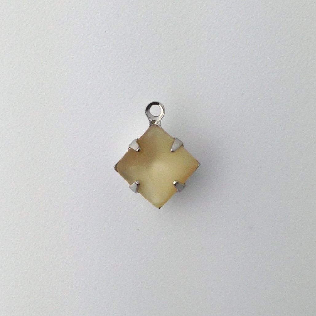 Beige Moonstone Square Glass Stones 1 Loop Silver Setting 8mm (6) squ008WW