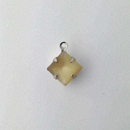 Beige Moonstone Square Glass Stones 1 Loop Silver Setting 8mm (6) squ008WW