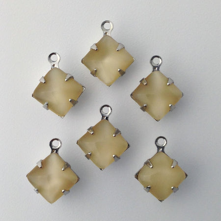 Beige Moonstone Square Glass Stones 1 Loop Silver Setting 8mm (6) squ008WW