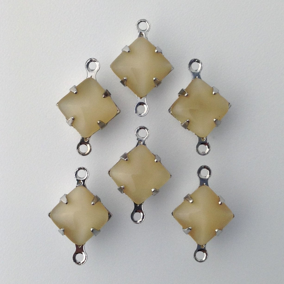 Beige Moonstone Square Glass Stones 2 Loop Silver Setting 8mm squ008WW2