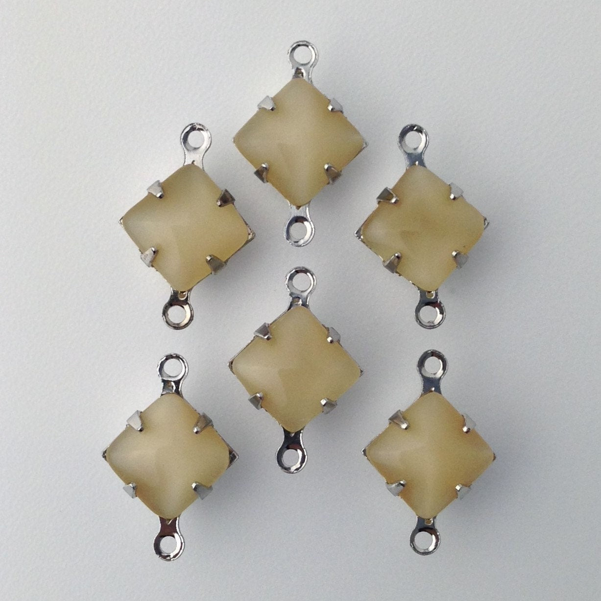 Beige Moonstone Square Glass Stones 2 Loop Silver Setting 8mm squ008WW2