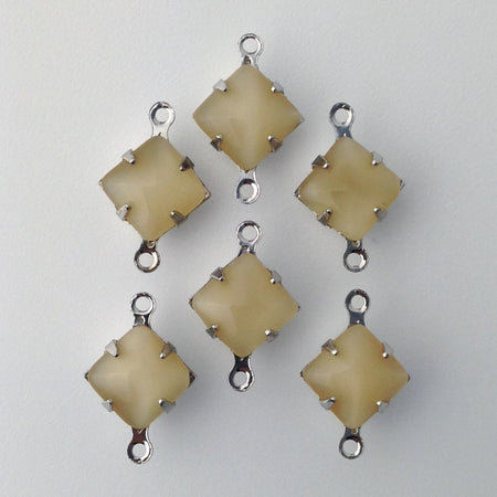 Beige Moonstone Square Glass Stones 2 Loop Silver Setting 8mm squ008WW2