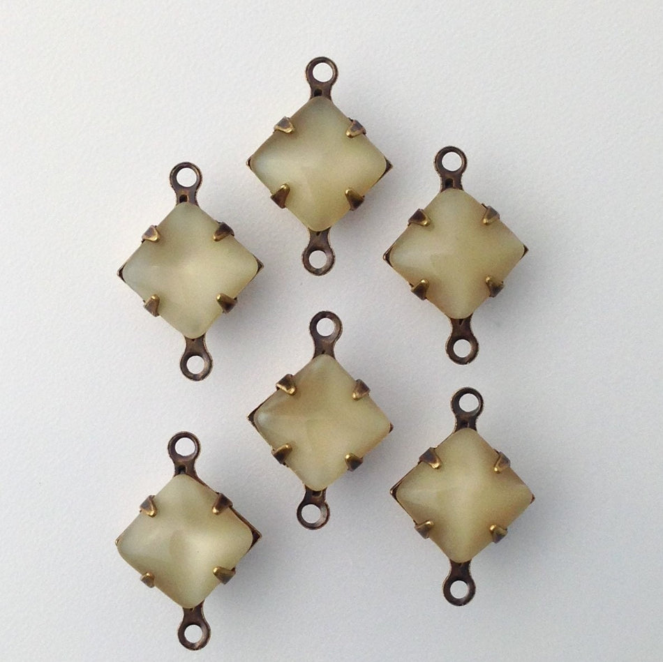 Beige Moonstone Square Glass Stones 2 Loop Brass Ox Setting 8mm squ017WW2