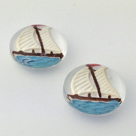 13mm Sailboat Glass Round Intaglios (2)