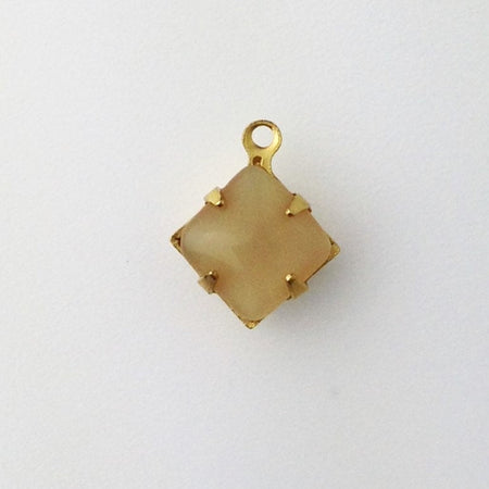 Beige Moonstone Square Glass Stones in 1 Loop Brass Setting 8mm (6) squ002WW