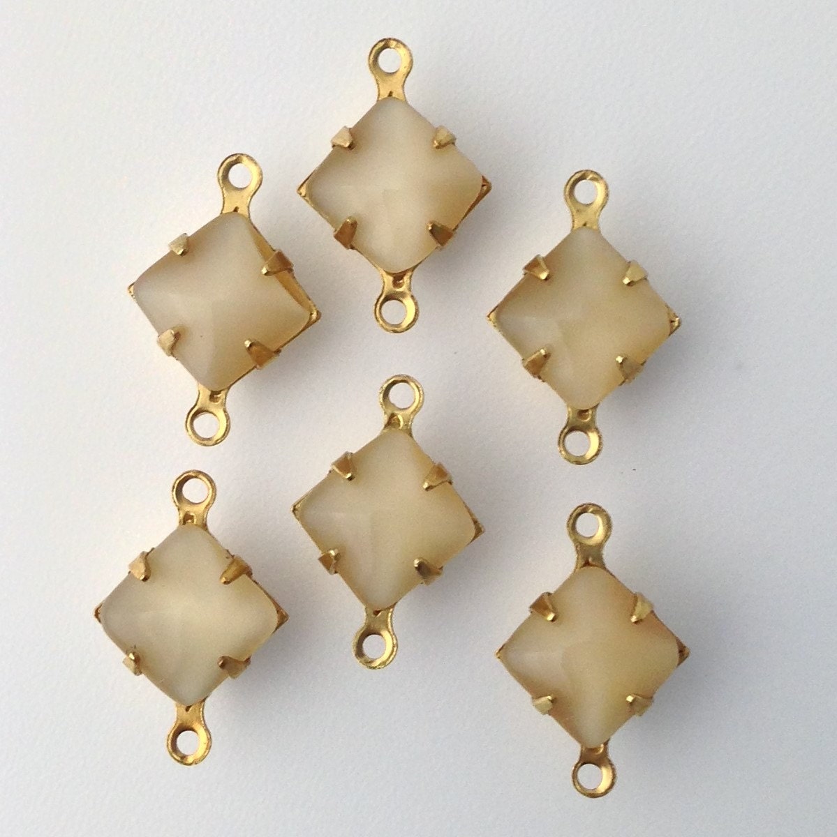 Beige Moonstone Square Glass Stones in 2 Loop Brass Setting 8mm (6) squ002WW2