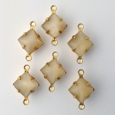 Beige Moonstone Square Glass Stones in 2 Loop Brass Setting 8mm (6) squ002WW2