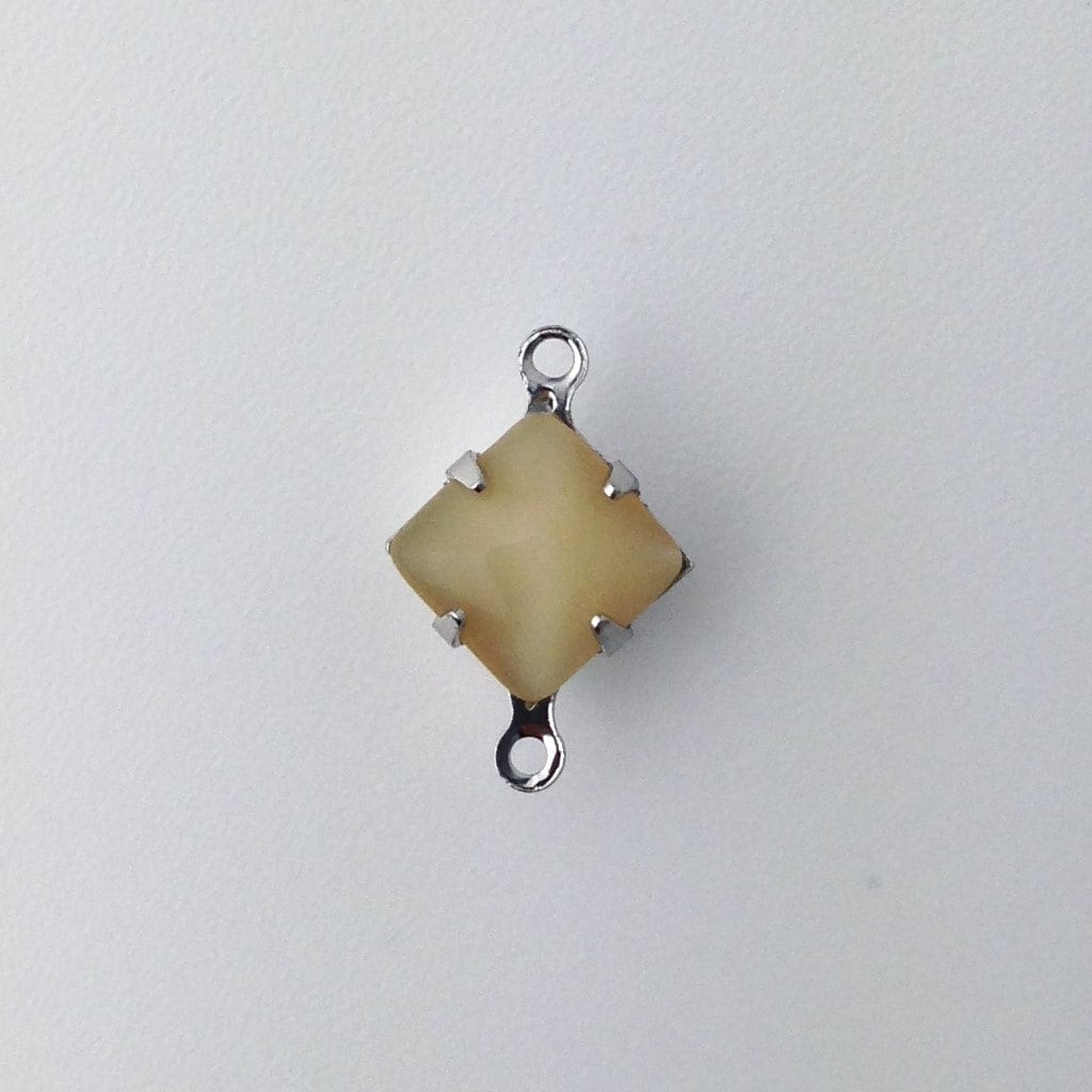 Beige Moonstone Square Glass Stones 2 Loop Silver Setting 8mm squ008WW2