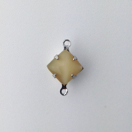 Beige Moonstone Square Glass Stones 2 Loop Silver Setting 8mm squ008WW2