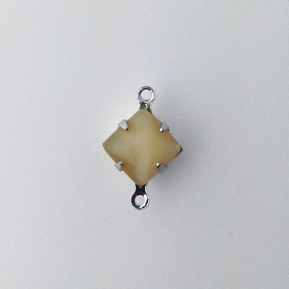 Beige Moonstone Square Glass Stones 2 Loop Silver Setting 8mm squ008WW2