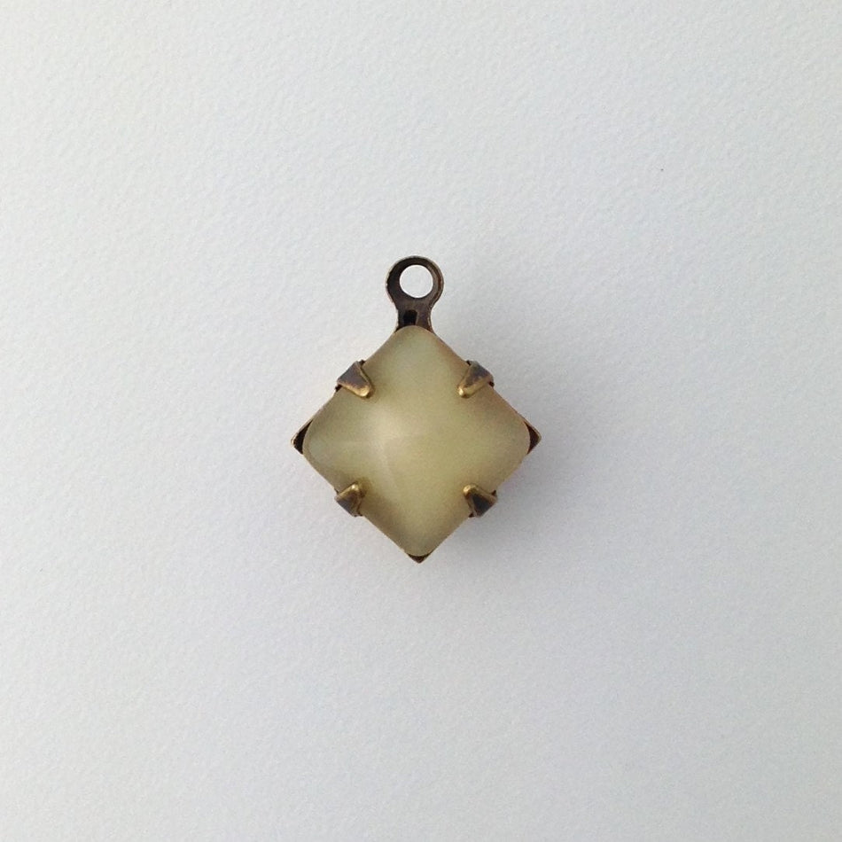 Beige Moonstone Square Glass Stones 1 Loop Brass Ox Setting 8mm (6) squ017WW