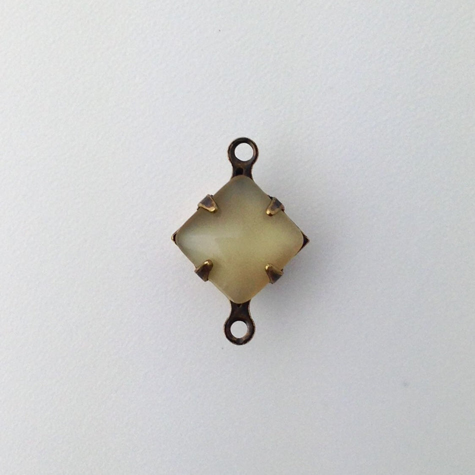 Beige Moonstone Square Glass Stones 2 Loop Brass Ox Setting 8mm squ017WW2