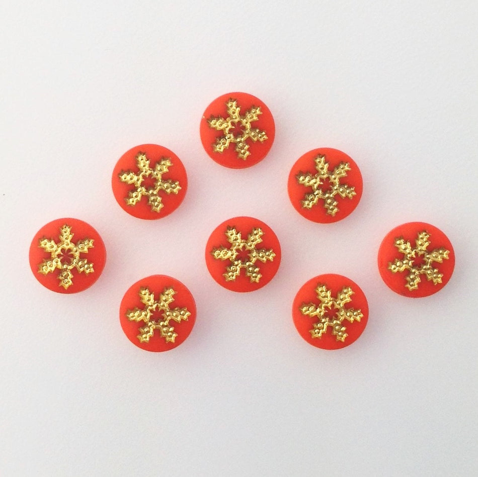 Vintage Orange and Gold Snowflake or Daisy Cabochons 7mm (8) cab205E