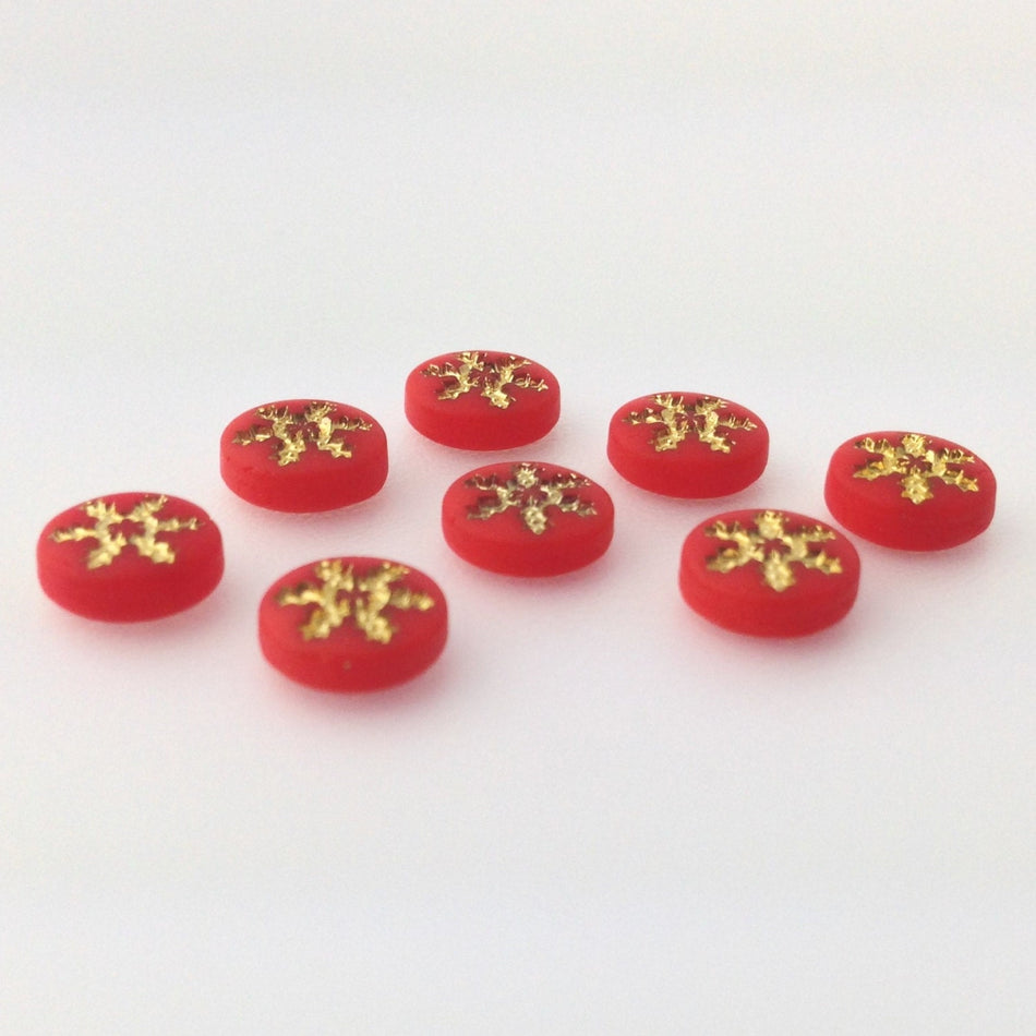 Vintage Red and Gold Snowflake or Daisy Cabochons 7mm (8) cab205C