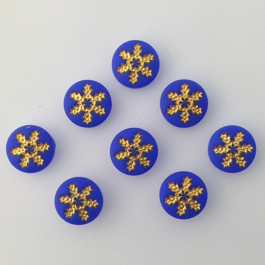 Vintage Blue and Gold Snowflake or Daisy Cabochons 7mm (8) cab205