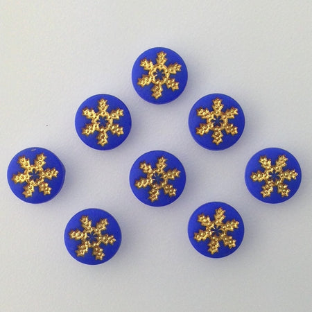 Vintage Blue and Gold Snowflake or Daisy Cabochons 7mm (8) cab205