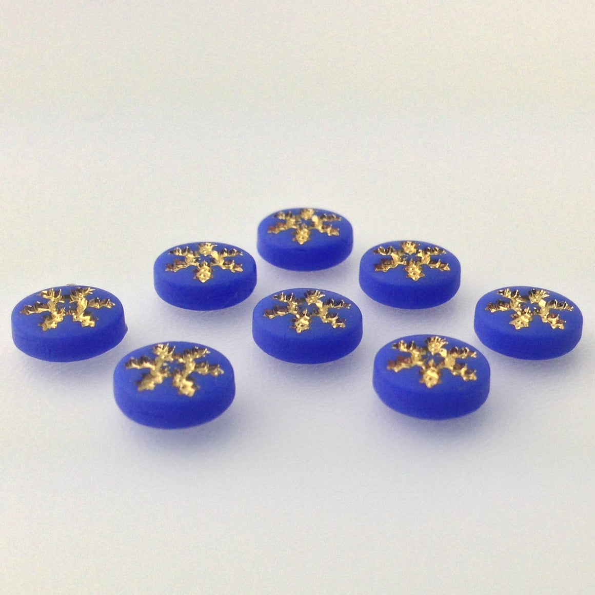 Vintage Blue and Gold Snowflake or Daisy Cabochons 7mm (8) cab205