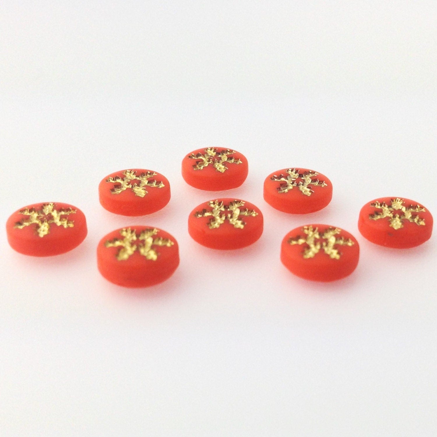Vintage Orange and Gold Snowflake or Daisy Cabochons 7mm (8) cab205E