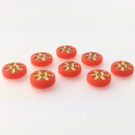 Vintage Orange and Gold Snowflake or Daisy Cabochons 7mm (8) cab205E