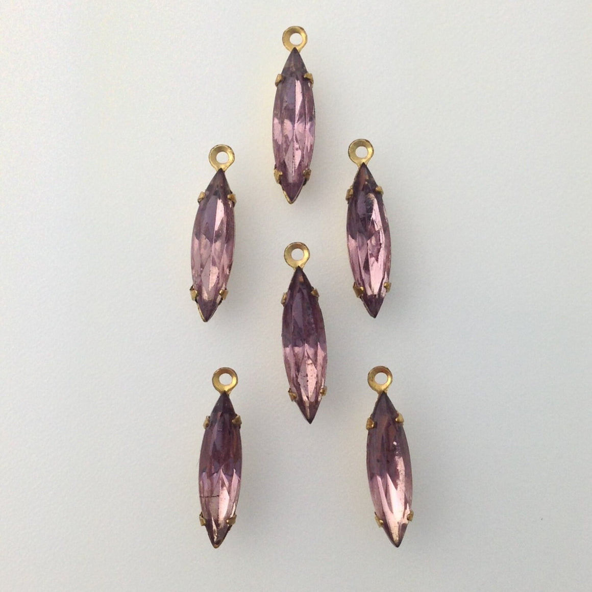 Faceted Light Amethyst Glass Navette Stones Brass 1 Loop Setting 15x4mm (6) nav003Q