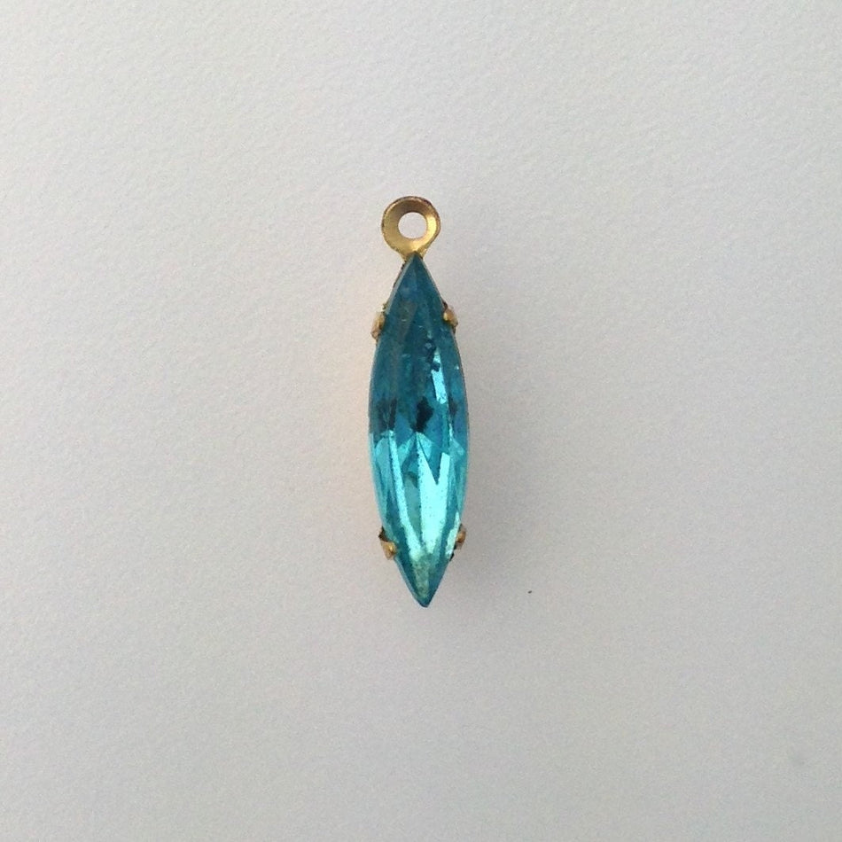 Faceted Aqua Glass Navette Stones Brass 1 Loop Setting 15x4mm (6) nav003R