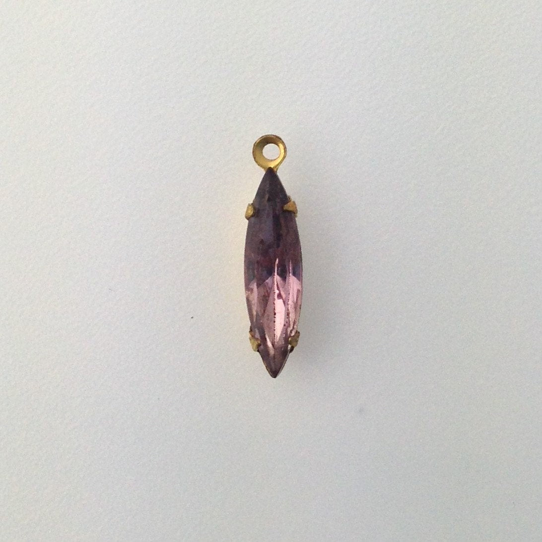Faceted Light Amethyst Glass Navette Stones Brass 1 Loop Setting 15x4mm (6) nav003Q