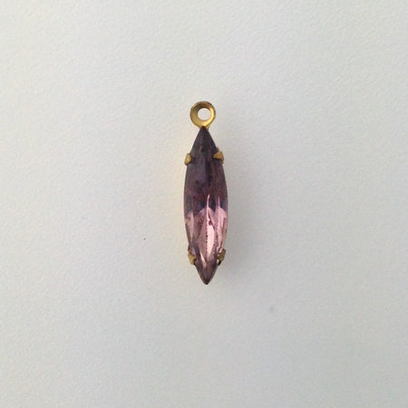 Faceted Light Amethyst Glass Navette Stones Brass 1 Loop Setting 15x4mm (6) nav003Q
