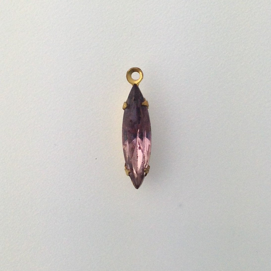 Faceted Light Amethyst Glass Navette Stones Brass 1 Loop Setting 15x4mm (6) nav003Q
