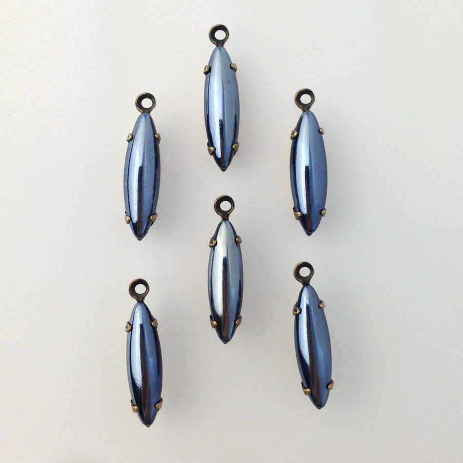 Hematite Glass Navette Stones Brass Ox 1 Loop Setting 15x4mm (6) nav008T