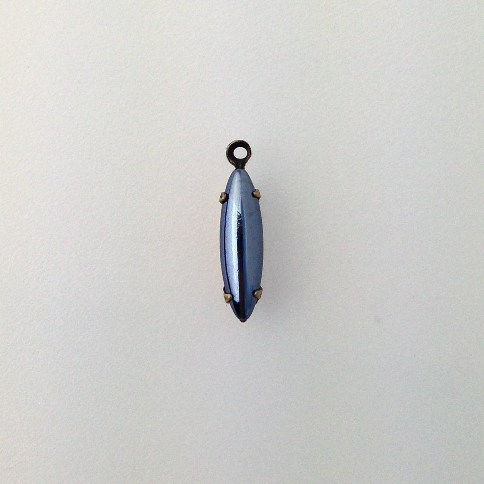 Hematite Glass Navette Stones Brass Ox 1 Loop Setting 15x4mm (6) nav008T