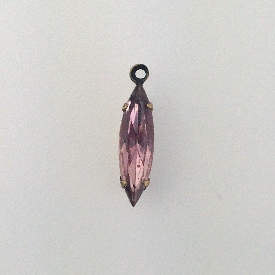 Faceted Light Amethyst Glass Navette Stones Brass Ox 1 Loop Setting 15x4mm (6) nav008Q