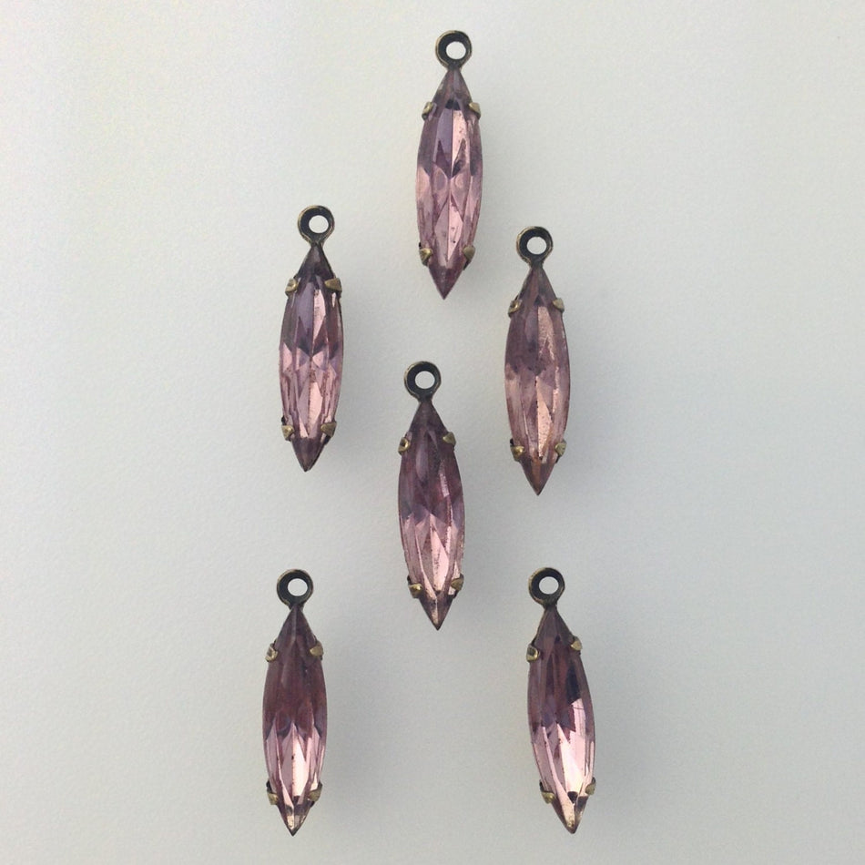 Faceted Light Amethyst Glass Navette Stones Brass Ox 1 Loop Setting 15x4mm (6) nav008Q