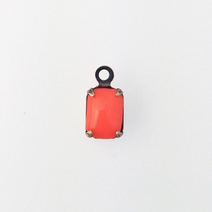 Vintage Orange Glass Octagon in 1 Loop Brass Ox Setting 7x5mm (6)  oct003C
